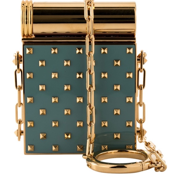 Nwot Valentino Rockstud goldtone miniaudière mirror - Picture 2 of 12